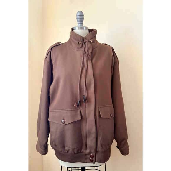 90's VTG JH Collectibles Wool Women's Jacket Size 8  Scarf Lined Bomber Brown - Picture 3 of 10